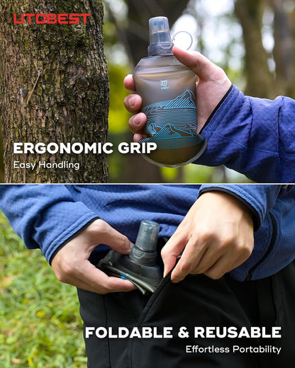 UTOBEST 200ml Soft Flask, 2 Pack Flexible TPU Hydration Water Bottle, Collapsible with 28mm Caliber for Running, Hiking, Cycling, Climbing, and Marathon Blue