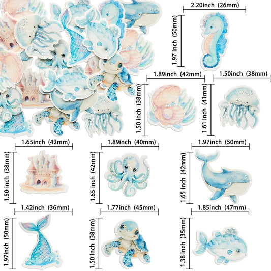 Ephlyn 54Pcs Edible Ocean Animal Cupcake Toppers Wafer Paper Octopus Dolphin Turtle Crab Mermaid Tail Cake Picks for Under the Sea theme Birthday Party Supplies Pink Blue