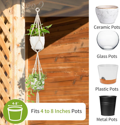 2 Pack Macrame Plant Hanger (49"&72"), Fits 4-8" Pots, 2 Tier+3 Tier Indoor Outdoor Hanging Planter Basket Flower Pot Holder, Boho Home Decor, Ivory (POTS NOT Included)