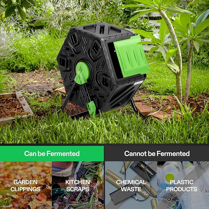 VIVOSUN Tumbling Composter, 18.5 Gallon Compost Bin, Heavy-Duty Compost Tumbler w/Sliding Door, Lockable Brake and Rotating Design for Fast Creation of Fertile Soil, Outdoor