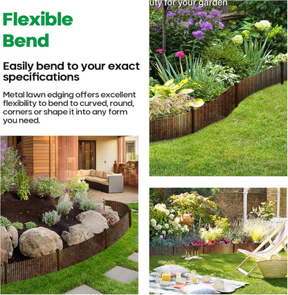 Corrugated Metal Garden Edging, Sturdy Tall Landscape Edging Borders, Perfect DIY for Flower Beds, Lawn and Pathway,Tree Surrounds,Paver Edges (Pre-Rusted, 8"×20FT)