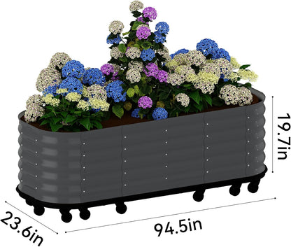 95x24x20in Galvanized Raised Garden Bed with Wheels & Water Reservoir – Durable Outdoor Planter Box, Elevated Raised Beds for Gardening, Portable Garden Box for Indoor/Outdoor Plants, Gray