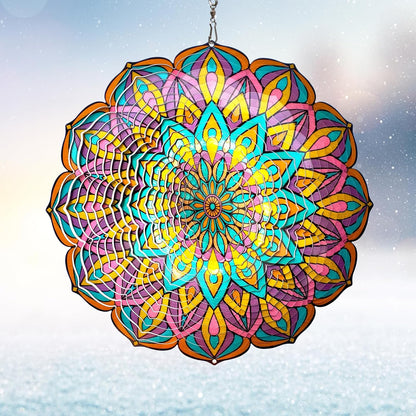 Mandala Wind Spinner - Purple Tulip Design | 12 Inch Stainless Steel Hanging Wind Sculpture & Catcher, 3D Kinetic Yard Art Garden Decor for Indoor & Outdoor | Meaningful Gift Idea