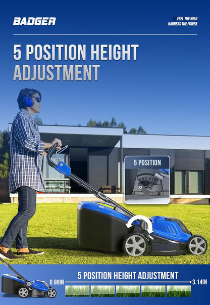 WILD BADGER POWER Lawn Mower 40V Brushless 16" Cordless, 5 Cutting Height Adjustments, Electric Lawn Mower, Quickly Folding Within 5’s, 20V*2 4.0AH Battery and Super Charger Included.