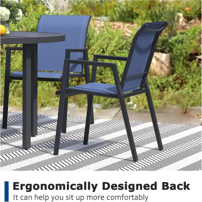 Outdoor Patio Chairs Set of 6, Blue Stackable Outdoor Chairs, Lightweight Patio Set with High Back, Metal Dining Chair for Lawn, Garden, Yard and Deck