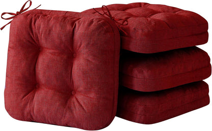 Chair Cushions for Dining Chairs, Dining Chair Cushions, Tufted Indoor Chair Pads with Ties & Non Slip Backing, Seat Cushions for Kitchen Chairs 16.5” x 16.5” x 3.5”, Set of 4, Red