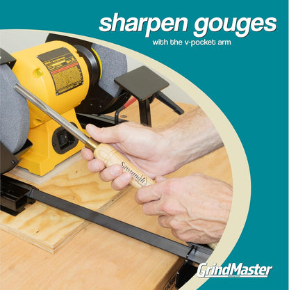 GrindMaster Lathe Tool Sharpening Jig with Quad Setup, Multi-Grind Jig and Two Setup Blocks (for 6" Grinders)