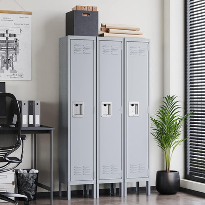 Letaya Storage Lockers with Lock Door,Metal Storage Cabinet 3 Tier with Hook for Employees, School,Gym, Home,Office(1 Door-Gray)