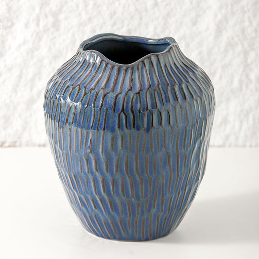 Blue Ceramic Vase for Home Decor,7.8 Inch Flower Vases，Decorative Vase for Pampas Grass，Modern Art Texture Vases for Home Entryway Living Room Dining Table Farmhouse Office Decor- Blue