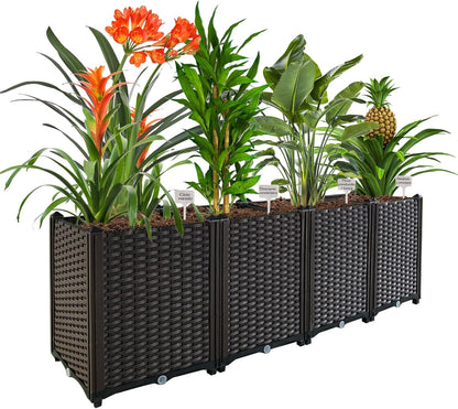Outdoor Planter Box Raised Beds for Gardening Garden Box with Drain Outlet for Vegetables/Herbs, Patio/Balcony/Backyard, Heat and Frost Resistance Planters
