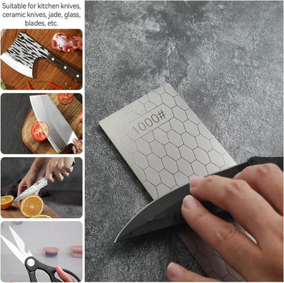 Diamond Sharpening Stone Set, 4 Pcs Diamond Lapping Plate Coarse/Medium/Fine Grit Sharpener, 400/600/1200/2500 Grit，Perfect Assistance Sharpener Angle Guide