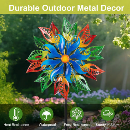 Extra Large Wind Spinners Outdoor, Metal Green Leaf Wind Sculpture Yard Art Decor, Windmill for Yard, Garden, Patio, Lawn and Courtyard 84 * 24 Inches