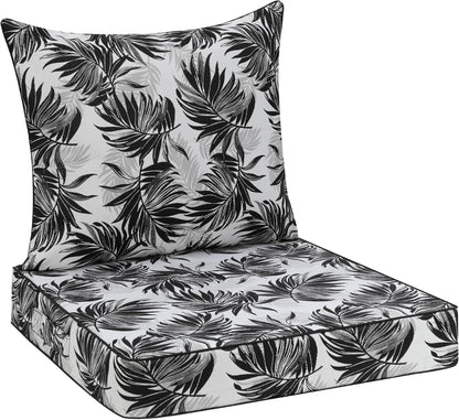 Favoyard Outdoor Seat Cushion 19 x 19 x 3 in Waterproof Pattern Fade Resistant Cover Removable Patio Furniture Cushions Deep Seat & Back Cushion Set with Adjustable Straps for Patio Chair Sofa Couch