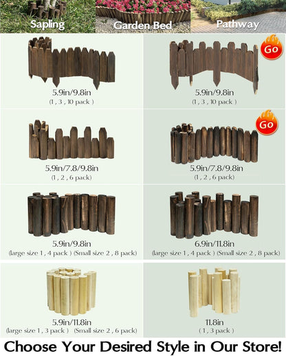 Wood Garden Edging, Staggered Wooden Fence Border Decorative Small Picket Panels for Gardens and Landscaping (2PACK)