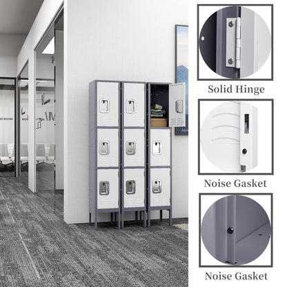 Yizosh Metal Lockers for Employees with Lock, Employees Locker Storage Cabinet with 1 Doors, Tall Steel Storage Locker for Gym, School, Office (Gray White, 3 Door)