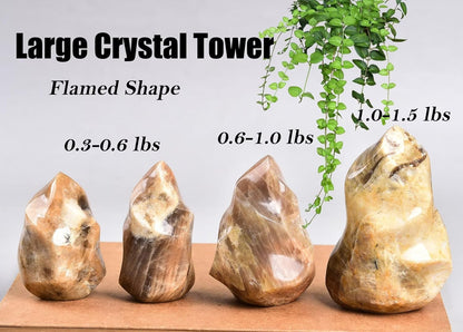 AMOYSTONE Yellow Moonstone Flame Shaped Stone Towers Obelisk Natural Healing Crystal Quartz Reiki Energy Decoration Home Office Small 1.0LBS