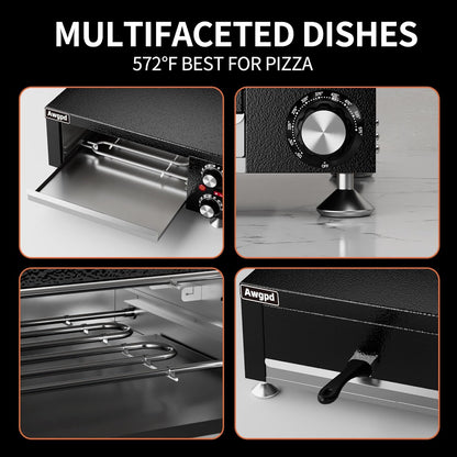 Electric Pizza Oven Indoor Countertop Pizza Oven Commercial Pizza Maker Machine for Home with Timer Stainless Steel Pizza Cooker, Suitable for Both Commercial and Home Use (Black1)