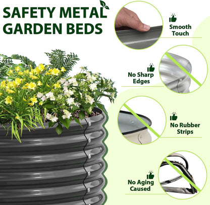 A ANLEOLIFE 8X4X1.5 ft Galvanized Raised Garden Beds Outdoor, Oval Large Metal Planter Box for Planting Vegetables Flowers Herb, Anti-Rust & Easy-Setup, Quartz Grey