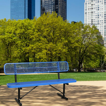 6 FT Steel Park Bench for Outside, Outdoor Bench with Backrest & Portable Frame, Commercial Benches for Shopping Mall, Store, Park, Patio, Deck, Blue