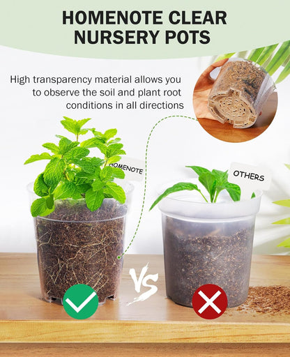 homenote Clear Nursery Pots for Plants,4 Inch Plant Pot for Planting Plastic Seedling with Drainage Holes Seed Starter Flower High Transparency with 20 Labels (30 Pack)