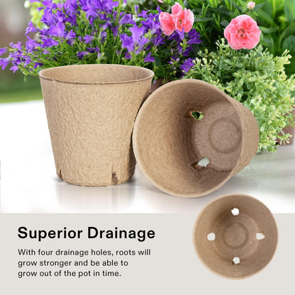 VIVOSUN Peat Pots, 30 Packs 3.15-Inch Seed Starting Pots with Drainage Holes, Round Nursery Pot, 20 Plant Labels for Flowers, Plants, Vegetables, 30Pcs