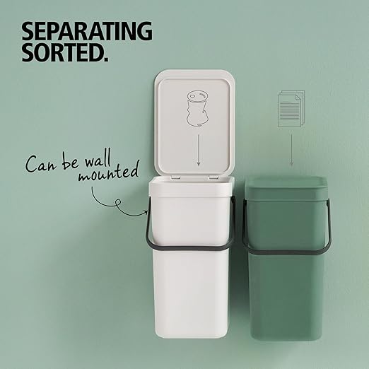 Brabantia Sort & Go Kitchen Countertop Food Scraps Compost Bin | XS / 0.8 Gal / 3L | Jade Green | Removable Stay-Open Lid, Carry Handle, Easy-Clean Recycling Box | Wall Bracket Sold Separately