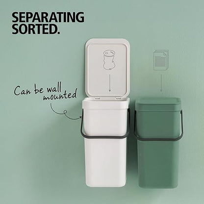 Brabantia Sort & Go Kitchen Countertop Food Scraps Compost Bin | XS / 0.8 Gal / 3L | Jade Green | Removable Stay-Open Lid, Carry Handle, Easy-Clean Recycling Box | Wall Bracket Sold Separately