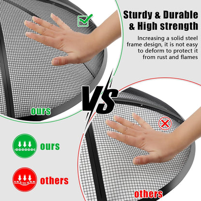 Fire Pit Spark Screen, Fire Pit Screen 27 Inch Round with Handle & Poker, Collapsible Heavy Duty Mesh Fire Pit Cover Fire Pit Lid for Outdoor/Patio/Backyard/RV Camping/Beach