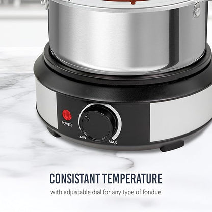 Nostalgia 8-Cup Electric Fondue Pot Set for Cheese & Chocolate - 8 Color-Coded Forks, Temperature Control - Kitchen Gadgets and Appliances for Hors d'Oeuvres and More - Stainless Steel