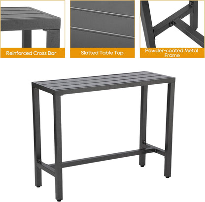 Outdoor Patio Bar Set, Bar Height Patio Dining Set, Weather-Resistant Bistro Counter Pub Set with Cushions & Slatted Tabletop for Backyard (Gray, 47" Table, 2 "I Style Stool)