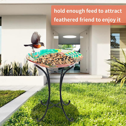 VCUTEKA 18" Outdoor Glass Birdbath with Sturdy Metal Stand for Lawn, Yard, or Garden Decor Bird Lovers Gift, Flamingo Bird Bath Detachable, 22" Height