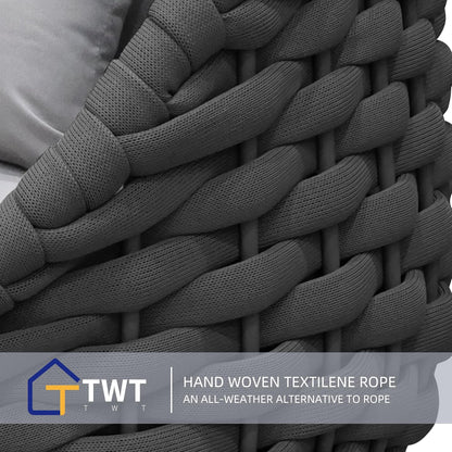 TWT Patio Sofa, All-Weather Textilene Rope Balcony Furniture with Cushions & Pillows, Patio Couch Outdoor Patio Furniture Set for Patio, Balcony, Backyard, Deck, Poolside