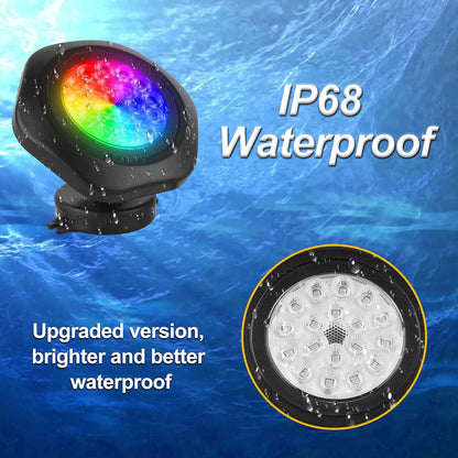 RGBW Pond Lights with Timer, 18 LED Super Bright Underwater Submersible Fountain Lights Color Changing Spotlights, Remote Control IP68 Waterproof for Fish Aquarium Tank Garden Pool (Set of 3)