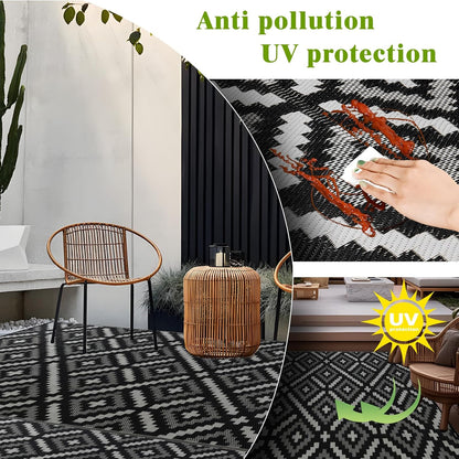 Outdoor Rug 6x9 ft Waterproof, Reversible Outdoor Plastic Straw Rug for Patios Clearance, Outdoor Area Rug Carpet RV Mat for Camping Backyard Deck Porch