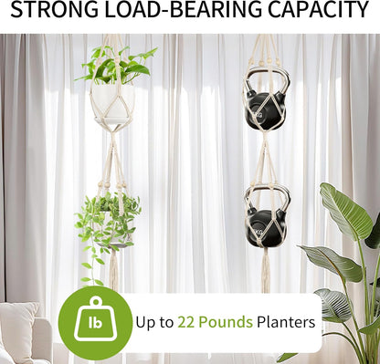 2 Pack Macrame Plant Hanger (49"&72"), Fits 4-8" Pots, 2 Tier+3 Tier Indoor Outdoor Hanging Planter Basket Flower Pot Holder, Boho Home Decor, Ivory (POTS NOT Included)