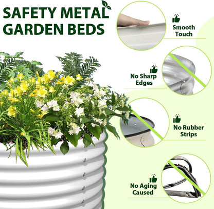 A ANLEOLIFE 6-Pack 4X4X1.5ft & 6X2X1.5ft Deep Root Galvanized Raised Garden Beds Outdoor for Planting Vegetables Flowers Herb, Antique White