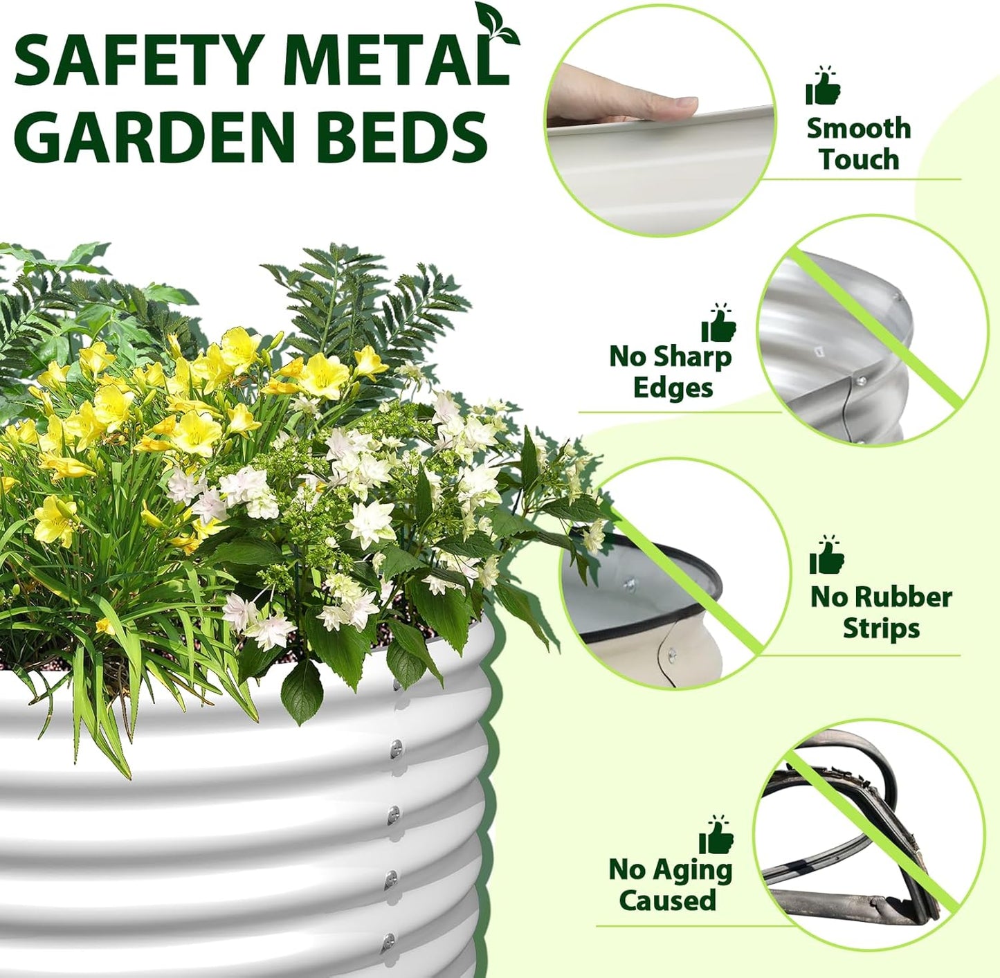 A ANLEOLIFE 6X2X1.5 ft Galvanized Raised Garden Beds Outdoor, Oval Round Metal Planter Box for Planting Vegetables Flowers Herb, Anti-Rust & Easy-Setup, Antique White