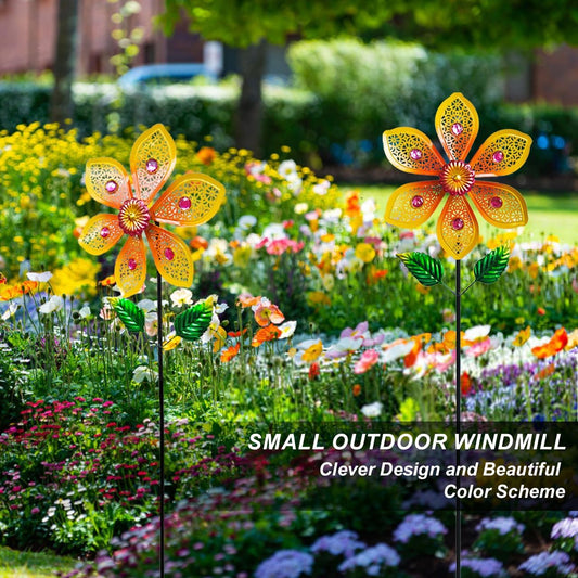 Garden Wind Spinners & Metal Wind Sculptures - Outdoor Windmill Decor with Vibrant Yellow, Yard Art for Patio Lawn Garden Ornament, Dynamic Wind Spinner Sculpture for Landscape Decor