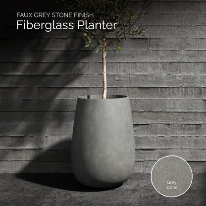 Mondo High Tall Planter – Grey Stone Finish – Fiberglass Indoor/Outdoor and Weather-Resistant Round Planter (25.6" D x 35.6" H Exterior, 20.3" D x 35.4" H Interior)