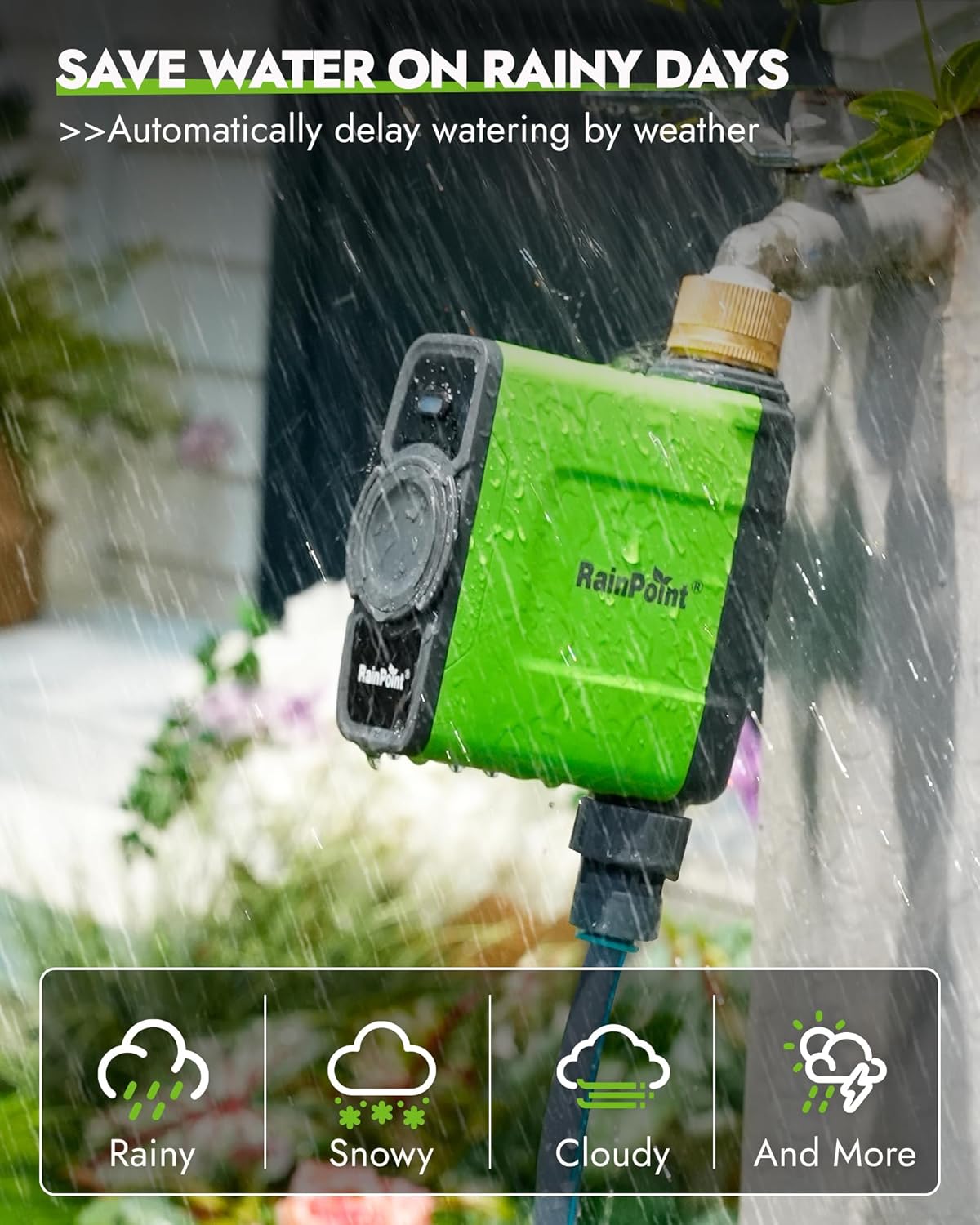RAINPOINT WiFi Water Timer for Garden Hose, Brass Inlet WiFi Sprinkler Controller, Smart Hose Timer Valve with Antenna Gateway, Automatic Drip Irrigation System/Rain Delay for Garden/Lawn/Yard