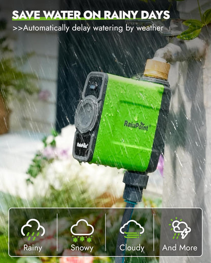 RAINPOINT WiFi Water Timer for Garden Hose, Brass Inlet WiFi Sprinkler Controller, Smart Hose Timer Valve with Antenna Gateway, Automatic Drip Irrigation System/Rain Delay for Garden/Lawn/Yard
