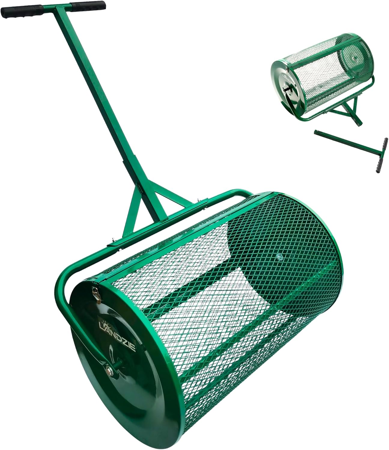 LANDZIE - The Original 24 Inch Compost and Peat Moss Spreader Roller - Top Soil, Sand, Manure, Mulch, Top Dressing Lawn and Garden Spreader