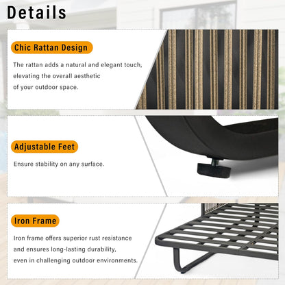 kevinplus Outdoor Patio Sunbed Daybed Double Lounge with Adjustable Canopy for Garden Backyard Pool, Iron Frame & Rattan Material & Moveable Cushion Cover, Gray