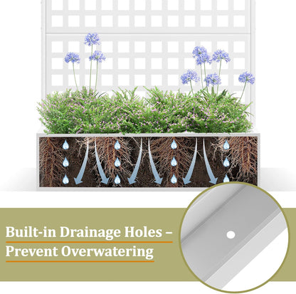 Metal Planter Box with Trellis, Heavy-Duty Raised Garden Bed for Climbing Plants, Drainage Hole, Outdoor Planter Box with Privacy Screen，47''L×16''W×71''H