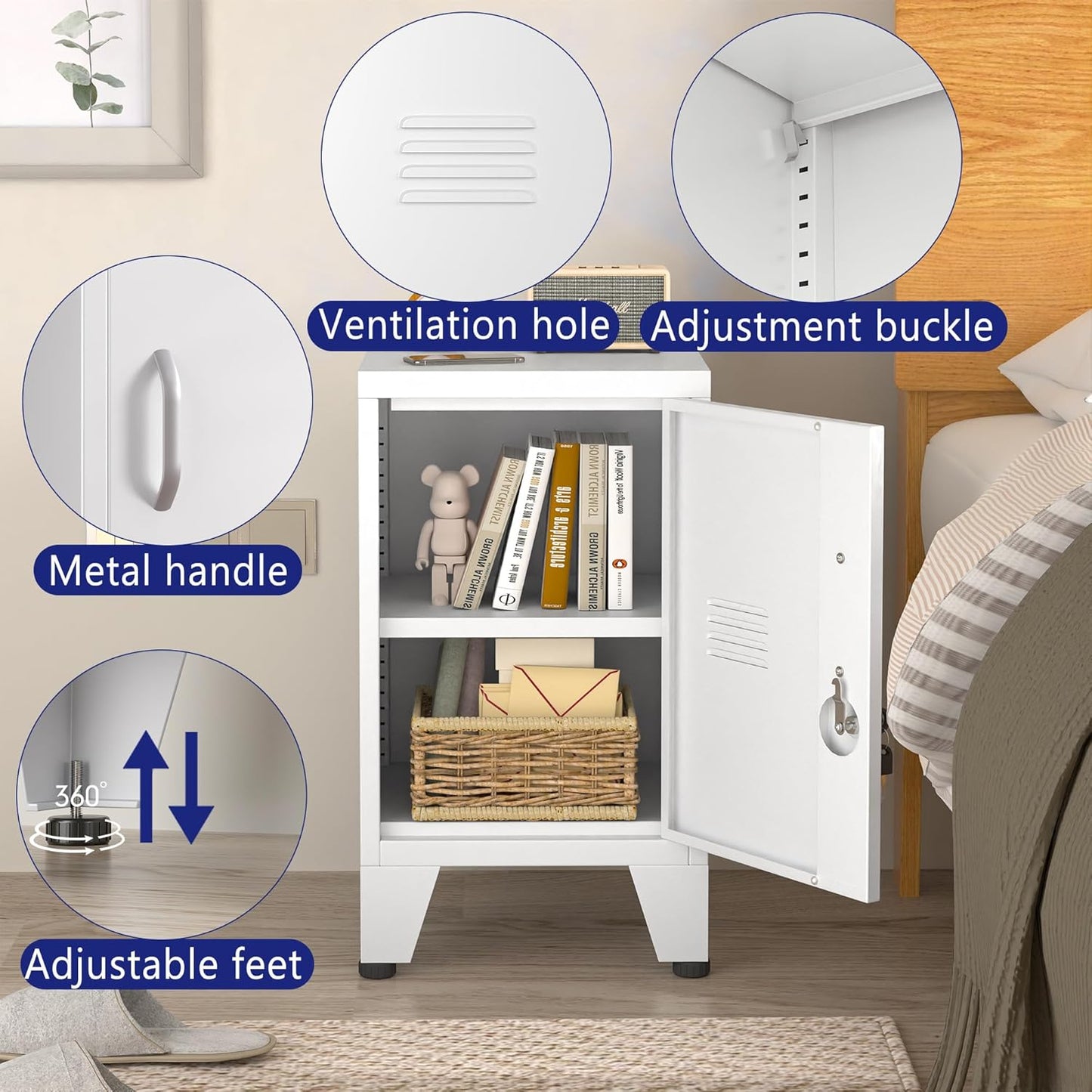 24.4" H Metal Locker Storage Cabinet with 1 Doors, Pantry with Shelves, Storage Cabinet with Adjustable Leveling Foot for Kitchen, Employees, Office, Kids Locker