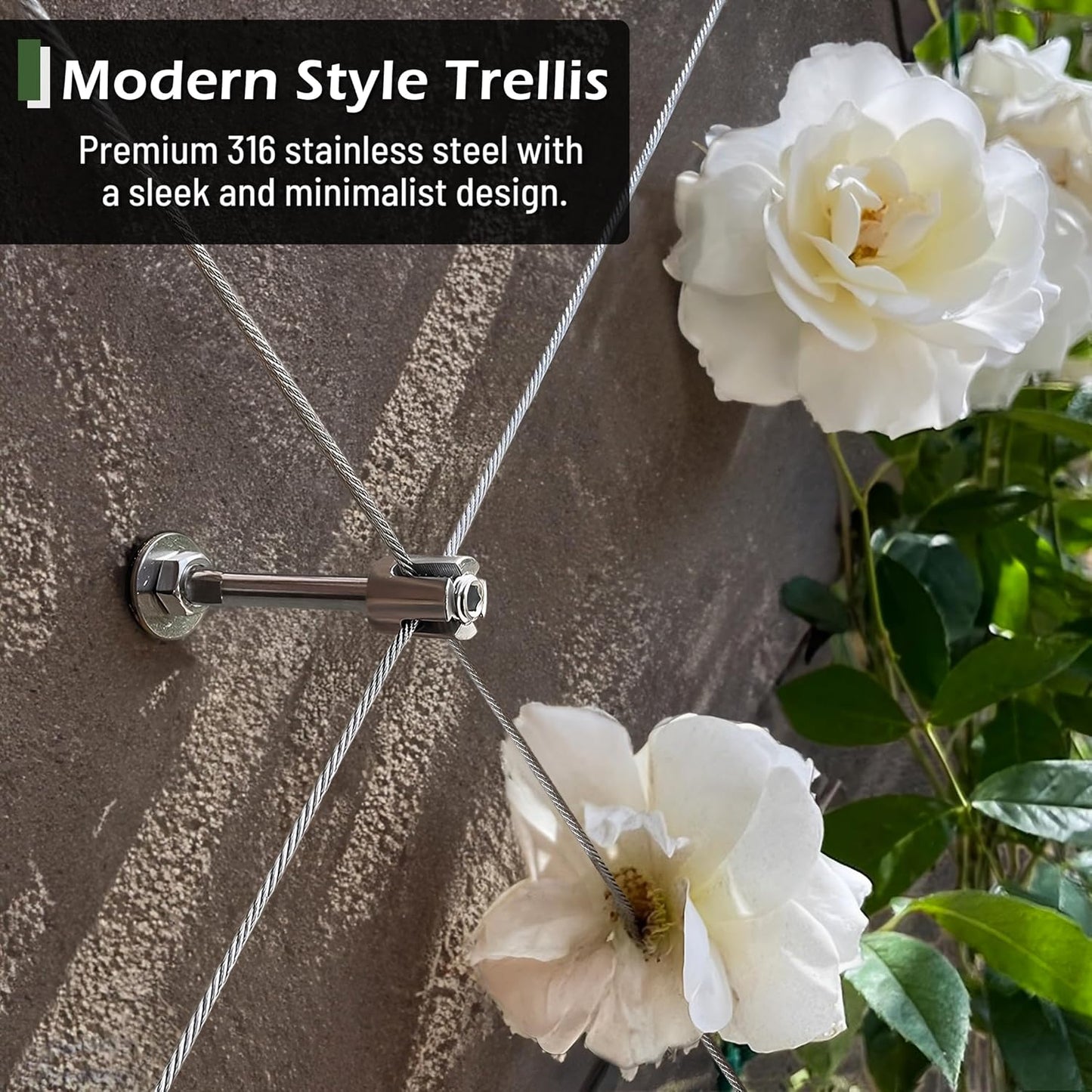 Wire Trellis for Climbing Plants Outdoor, 20-Set Wall Wire Trellis Kit with 5/64"(2mm) x 98ft Stainless Steel Cable, T316 Espalier System for Fence and Garden DIY Projects
