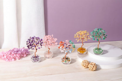 Jovivi Small Rose Quartz Crystal Tree, Natural Crystal Healing Stones Tree Glass Bowl Base Gemstone Money Trees Feng Shui Good Luck Home Desk Decor