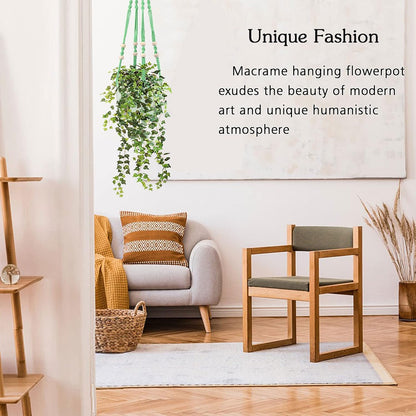 Augshy Macrame Plant Hangers Green Hanging Planters for Indoor Outdoor Home Decor, Hanging Plant Holder No Tassels Set of 2 with 4 Hooks