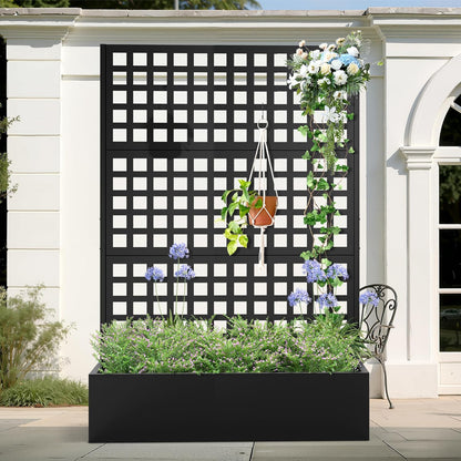 Metal Planter Box with Trellis, Heavy-Duty Raised Garden Bed for Climbing Plants, Drainage Hole, Outdoor Planter Box with Privacy Screen，47''L×16''W×71''H