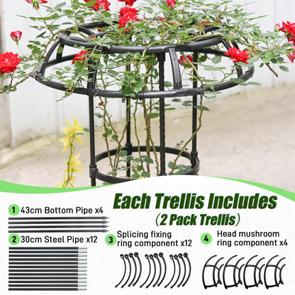 Garden Trellis for Climbing Plants, 2 Pack 53.2 Inch Mushroom Top Trellis for Climbing Plants Outdoor Indoor, Rustproof Metal with Plastic Coated Plant Climbing Support for Flower Fruits Vines